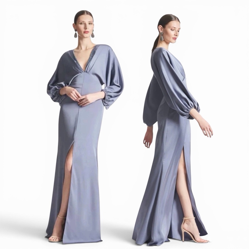 Sachin & Babi Gabby Gown Size 6 Jewel Trim Plunging V-Neckline Formal Dress $825